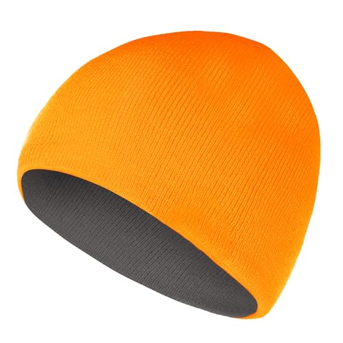 ZOORON Beanie for Women Men Reversible Winter Hats Unisex Cuffed Skull Knit Hat Cap Warm Fisherman Beanies Grey Orange