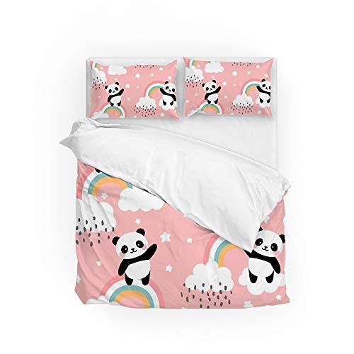 Parure de lit panda mignon ciel 3 pièces polyester King toutes saisons doux - 3