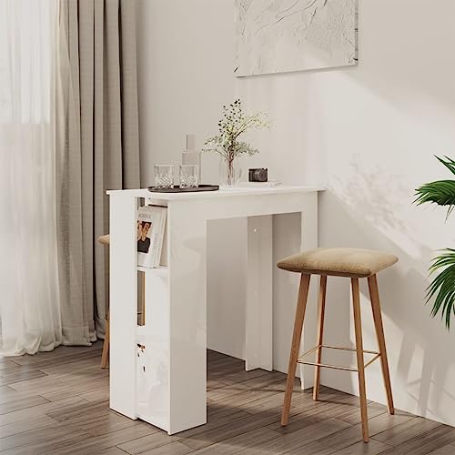 Frdhee Mesa de comedor moderna de cocina, mesa de bar con estante, color blanco brillante, 102 x 50 x 103,5 cm, material de madera, para espacios pequeños, comedor, cocina, se puede instalar