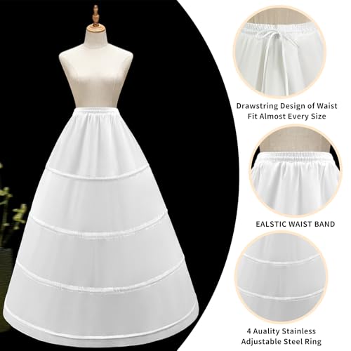 Women's Petticoat 4 Hoop Skirt A Line Crinoline Floor Length Underskirt for Wedding Dress Ball Gown Slips Skirt Bridal Dress Petticoats3