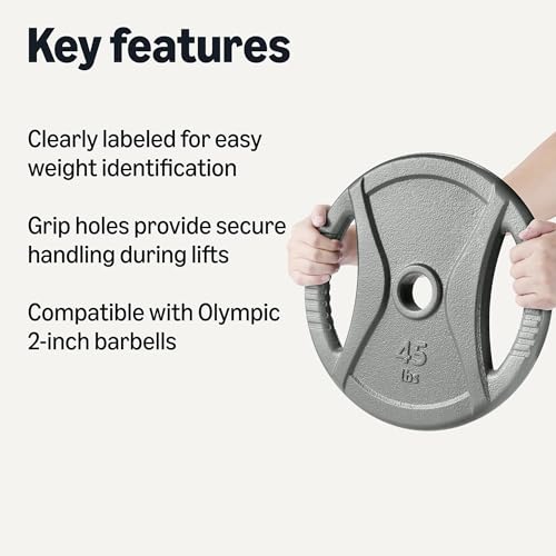 Image of Amazon Basics 2-Inch Olympic Grip Weight Plates, Cast Iron, for Powerlifting, CrossFit & Strength Training