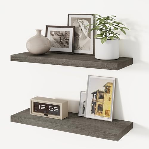 Image of Vivelove Elm Wood Floating Shelf 24x8 inch Set of 2, Grey