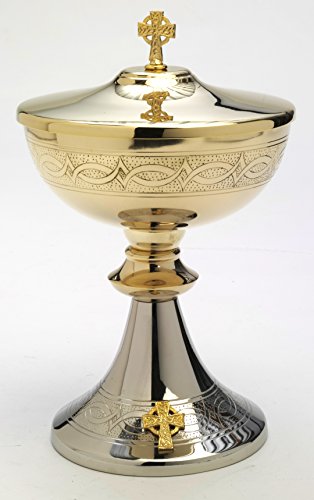 Fatto a mano Pisside, Altezza 23 cm, Ottone, Oro, Argento