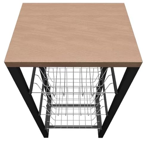 Fruteira De Chão Multiuso Preto Fosco Em Aço MDF Amadeirado Cestos Metal Preto P Filtro Ou Microonda