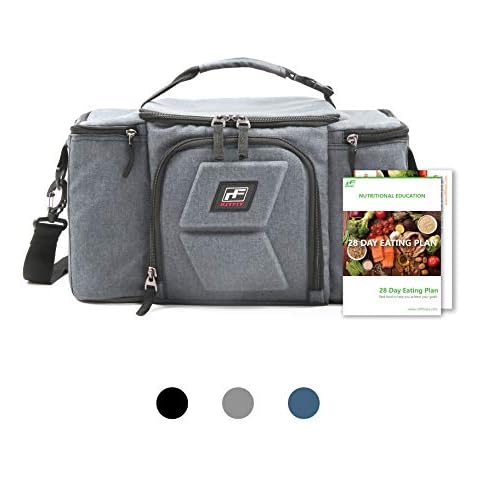 RitFit Upgraded Meal Prep Lunch Bag with 3 BPA-Free Containers for Men and Women, Fitness Insulated Lunch Box for Gym, Work, and Trips, Come with Shoulder Strap, 2 Ice Packs and 2 Free Recipe Books Cover