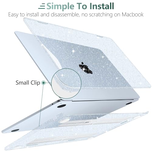 Image of DONGKE Compatible with MacBook Air 13.6 inch Case M4 M3 M2 2025 2024 2023 2022 A3240 A3113 A2681, Glitter Bling Plastic Hard Shell & Keyboard Cover for MacBook Air M4 13 inch Case, Sparkly Sky Blue