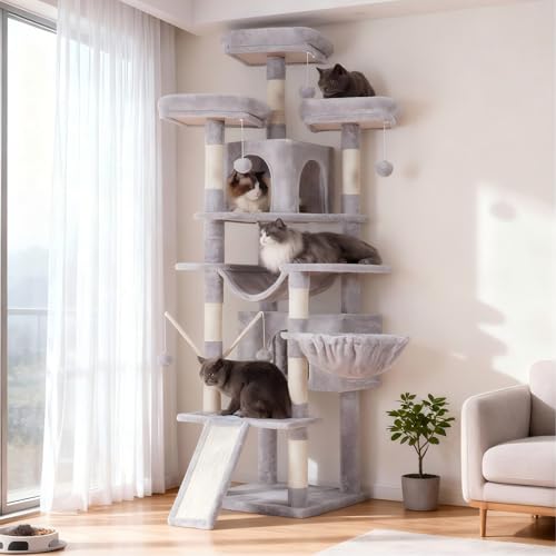 Hey-brother Cat Tree, 71 inches XL Large Cat Tower for Indoor Cats, Multi-Level Cat House with 3 Padded Perches, Big Scratcher, 