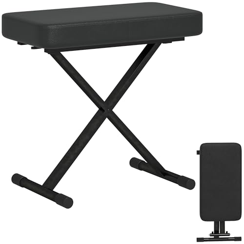 HOMCOM Sgabello per Pianoforte Pieghevole e Regolabile su 4 Altezze con Struttura a X, Panca Pianoforte in Pelle PU e Metallo con Piedini Antiscivolo, 60x32x53-63 cm, Nero