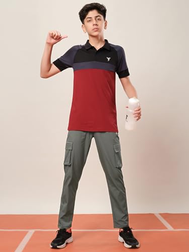 Image of TECHNOSPORT Boys' Solid Straight Fit TS Flexi Cargo Trackpants Drawstring 4-Pocket Polyester Joggers for Sports Play School UPF50+ Anti Odour