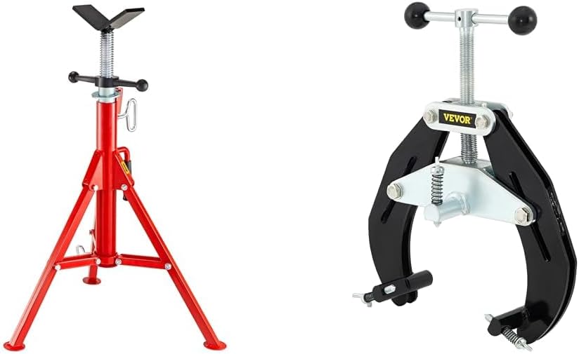 Pipe Jack Stand Robust Steel Heavy-Duty Construction | Adjustable Height Range & VEVOR Pipe Clamp, 2 to 6 in, High Strength Ultra Clamp with Quick Acting Screws, Steel Pipe Alignment Tool