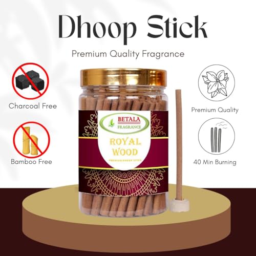 Image of Betala Fragrance Dhup Batti for Puja, 200 Gm Bamboo Less & Charcoal Free Dhoop Sticks for Pooja with Holder Stand (70-80 Stick) () | dhupkathi | | doopsticks | | doopam | (200 Gm) (Royal Woods)