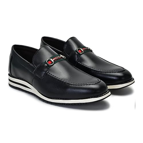 Sapato Masculino Social Oxford Casual Estilo Italiano Confortável Macio Fivela Sem Cadarço (PRETO, b
