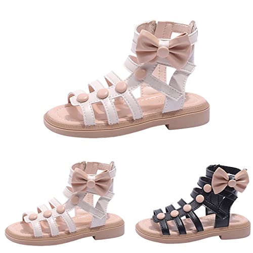 Toddler Girls’ Sandals Leatherette Studded Gladiators Sandals Flat Roman Sandals Big Kids Summer Outdoor Beach Shoes (White, 3.5 Big Kids)3
