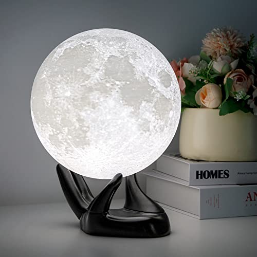 BRIGHTWORLD Moon Lamp, 3D Printing Moon Light 4.7 inch Night Light for Kids Gift for Girls Boys Women, Touch Control USB Rechargeable Brightness Adjustable Warm & Cool White Color (Black Hand Stand) BRIGHTWORLD Moon Lamp, 3D Printing Moon Light 4.7 inch Night Light for Kids Gift for Girls Boys Women, Touch Control USB Rechargeable Brightness Adjustable Warm & Cool White Color (Black Hand Stand)
