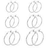 6 Pair Silver Hoop Earrings for Women, Rotundity Silver Hoops Earrings for Women, Simple and Classic Jewelry Set, Suitable Gifts for Friend Mother Girls On Birthdays Christmas