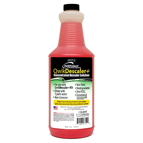 QwikProducts QwikDescaler + Concentrated Descaler Solution, Tankless Water Heater Descaling Solvent for Heat Exchanger, Quickly Dissolves Scale, Lime, Tarnish and Deposits, 1 Quart