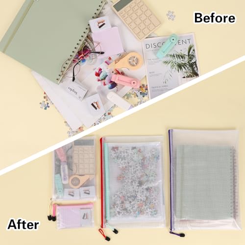 Image of EOOUT 64pcs Mesh Zipper Pouch Bags, 8 Sizes Plastic Bags, 15 Colors Waterproof Pouches with Slide Fastener for Organization, Multipurpose for Travel, School Supplies, Office and Home Organization