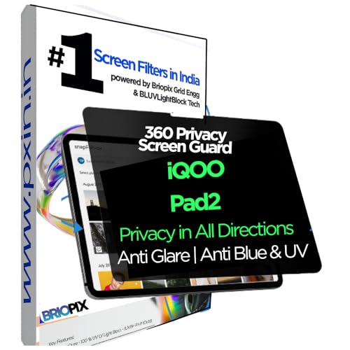 Image of Pxin BRIOPIX 360 Privacy Screen Guard Compatible with iQOO Pad2 | Anti Glare, Anti Blue Light, Anti UV | Anti Scratch | No Eye Strain | Landscape, Portrait Use | Privacy Filter