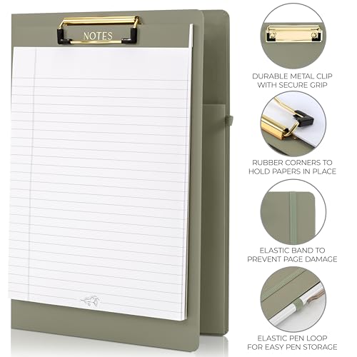 aesthetic clipboard folio with refillable lined notepad amp interior pocket  cute padfoliolegal pad holder for women  easily organize notes at work school or home