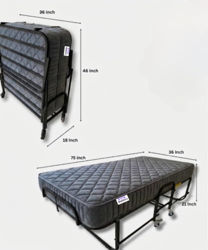 Image of DozelQ Rollaway Portable Folding Bed with 6 inch Pocket Spring Mattress