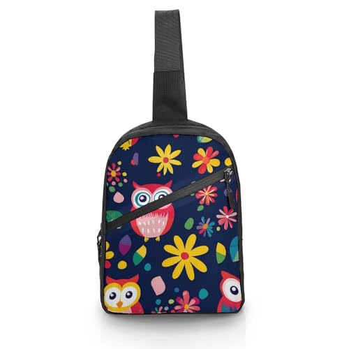 Colorful Owl and Flowers Chest Bag Foldable Crossbody Unisex Pack Travel Hiking Adjustable Shoulder Straps Sling Bags