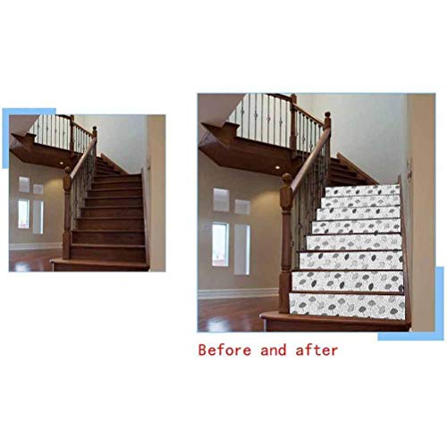 3D Self-Adhesive Stairs Risers Stickers, Abstract Umbrellas Pattern in Rain Greyscale Illustration o, for Stair Riser Decals Home Decor, W39.3 x H7.08 Inch x6PCS