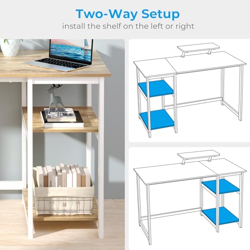 Scrivania da Ufficio e Gaming con Supporto per Monitor, Tavolo per computer da Casa da 100 cm con Scaffle Reversibili, Scrivania da Studio per Piccoli Spazi, Beige - Scrivania Gaming - Immagine 4