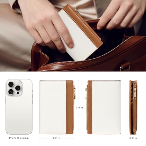 Image of CLUCI RFID Wallet Women PU Leather Small Women Wallet Blocking Bifold Ladies Wallet Credit Card Holder Beige with Brown