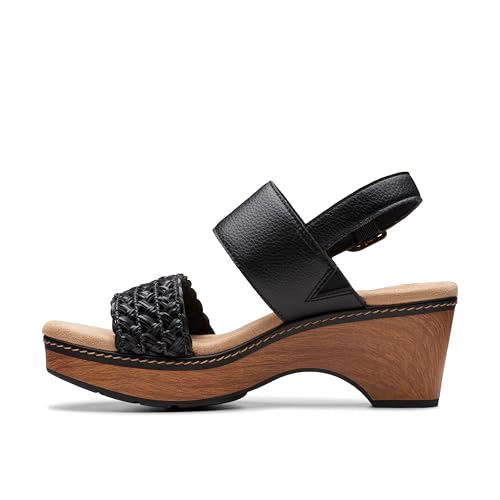 Clarks Clarks Collection Women's Seannah Step Wedge Sandal, Black Leather, 8 Medium US