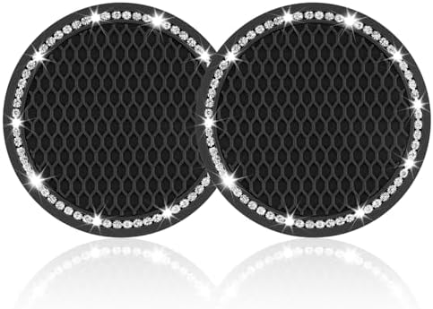 JUSTTOP Car Cup Holder Coaster, Insert 2 Pack Universal Auto Anti Slip, Bling Crystal Rhinestone Car Interior Accessories-Black