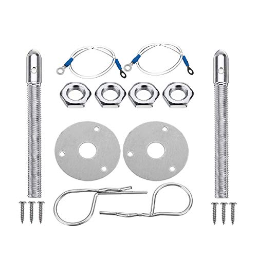 Bloepum Universal Mount Bonnet Hood Pin Lock Latch Kit Racing Sport Car Alloy Silver