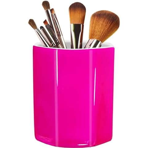 LEAZUL Pen Holder, Makeup Brush Holder Ceramic Cute Pencil Holder Cup for Girls Kids Women Stand Desk Organizer Storage Gift for Office, Classroom, Home Hot Pink Cover