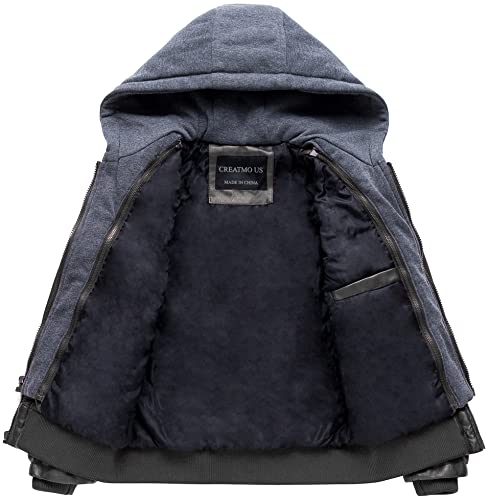 Image of Boy's Faux Leather Jacket Windproof Warm Winter Coat Kids Bomber Outerwear Waterproof PU Motorcycle Jacket