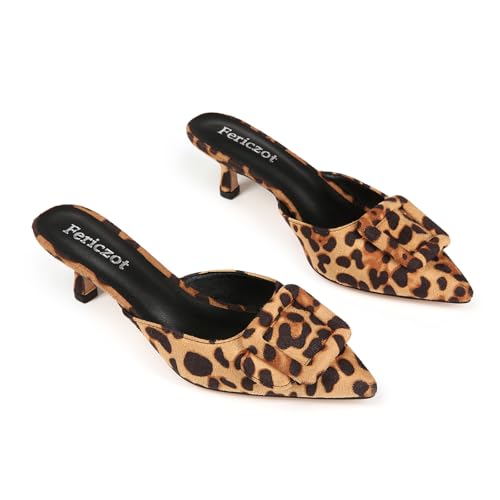 Image of Fericzot Mule Slippers for Women,Slingback Buckle Pumps Pointed Toe Kitten Heels Shoes Slides Backless Dress Sandals