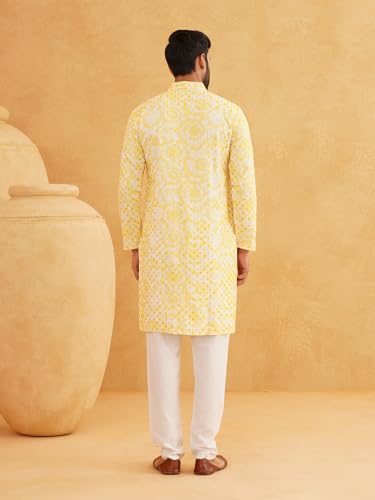 Image of SOJANYA (Since 1958 Men's Cotton Gold Sequinned Kurta with White churidaar Pyjama