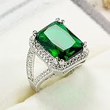 ChenFeng Women's White Gold Plated Emerald Cut Big Green Square Women's Zircon Ring Cubic Zirconia H