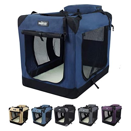 EliteField 3-Door Folding Soft Dog Crate, Indoor & Outdoor Pet Home, Multiple Sizes and Colors Available (42" L x 28" W x 32" H, Navy Blue)