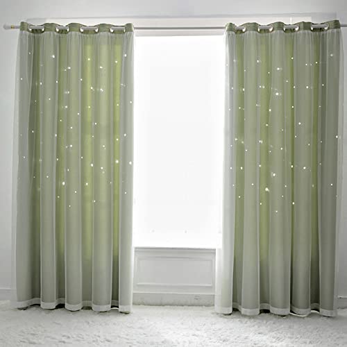 Tongcan Light Green Blackout Curtains for Girls Bedroom Living Room Decor Double Layer Star Cut Out Curtains Home Decorations Curtains for Nursery (Green, 2 Panels W52 X L63 Inches)