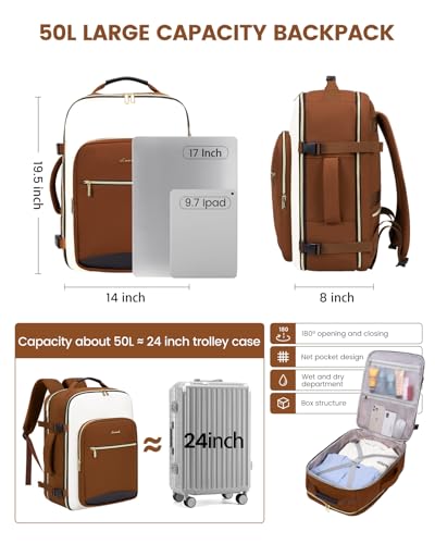 Image of LOVEVOOK 50L Travel Backpack for Women & Men, Airline Approved Carry On Luggage with 3 Packing Cubes, TSA Overnight Bags, Waterproof Personal Item Bag, Weekender Essentials Backpacks fits 17 inch Laptop
