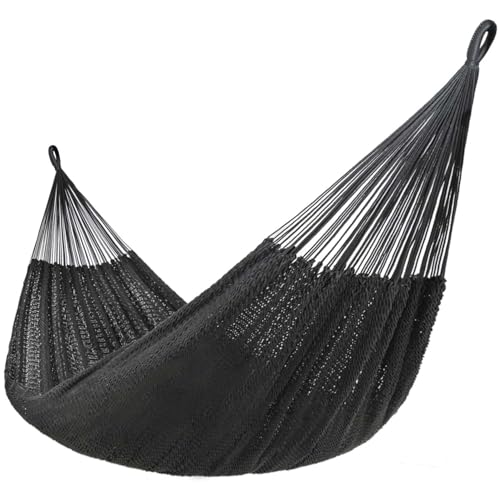 Image of Lazy Daze Hammocks Handwoven XL Mayan Hammock, 10.5 FT Soft Rope Double Hammocks, Portable Outdoor Hammock with Carry Bag, 2 Straps & Carabiners for Patio Outside, 550 lbs Weight Capacity, Gray