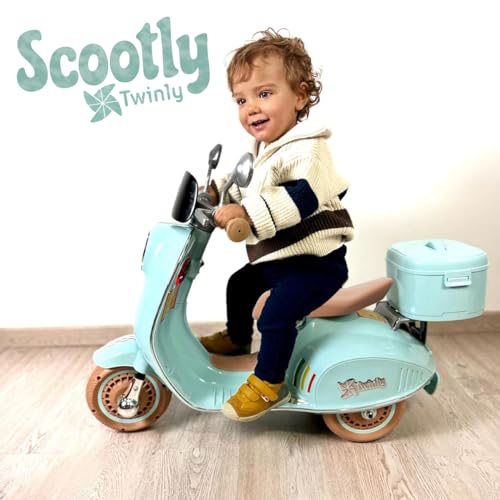 Twinly SCOOTLY Elektromotorrad für Kinder mit Fernbedienung, Ladegerät und Akku 6V bis 40 Min, Gaspedal, Koffer, USB, Licht und MP3 Bluetooth Mint