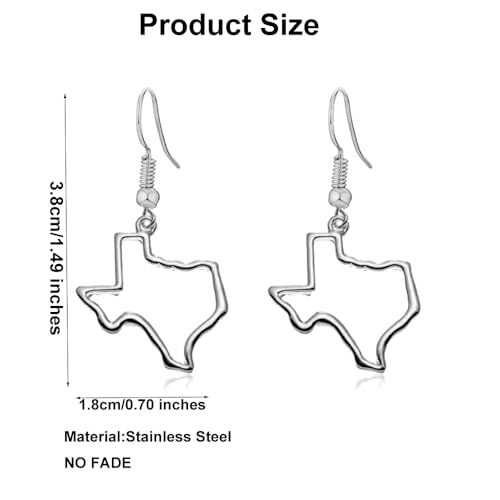 Stainless Steel Texas State Shape Map Dangle Drop Earrings for Women4