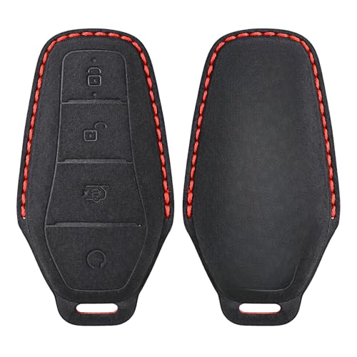 Image of KMH Alcantara Key Cover Compatible with BYD Atto 3 Models Smart Keycover with Keychain 4 Buttons Shell Case Holder Full Key Protector Dolphin Style Smart Keycover, Black - Pack of 1