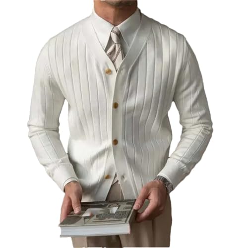 Men Slim Fit Button Front Ribbed Knit Cardigan Sweater Casual Soft V Neck Long Sleeve Wool Knitwear