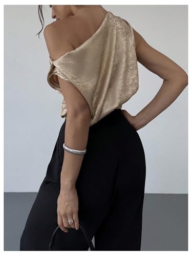 SOLY HUX Women's Metallic Crop Tops Off The Shoulder Asymmetrical Neck Sleeveless Cocktail Party Blouses2