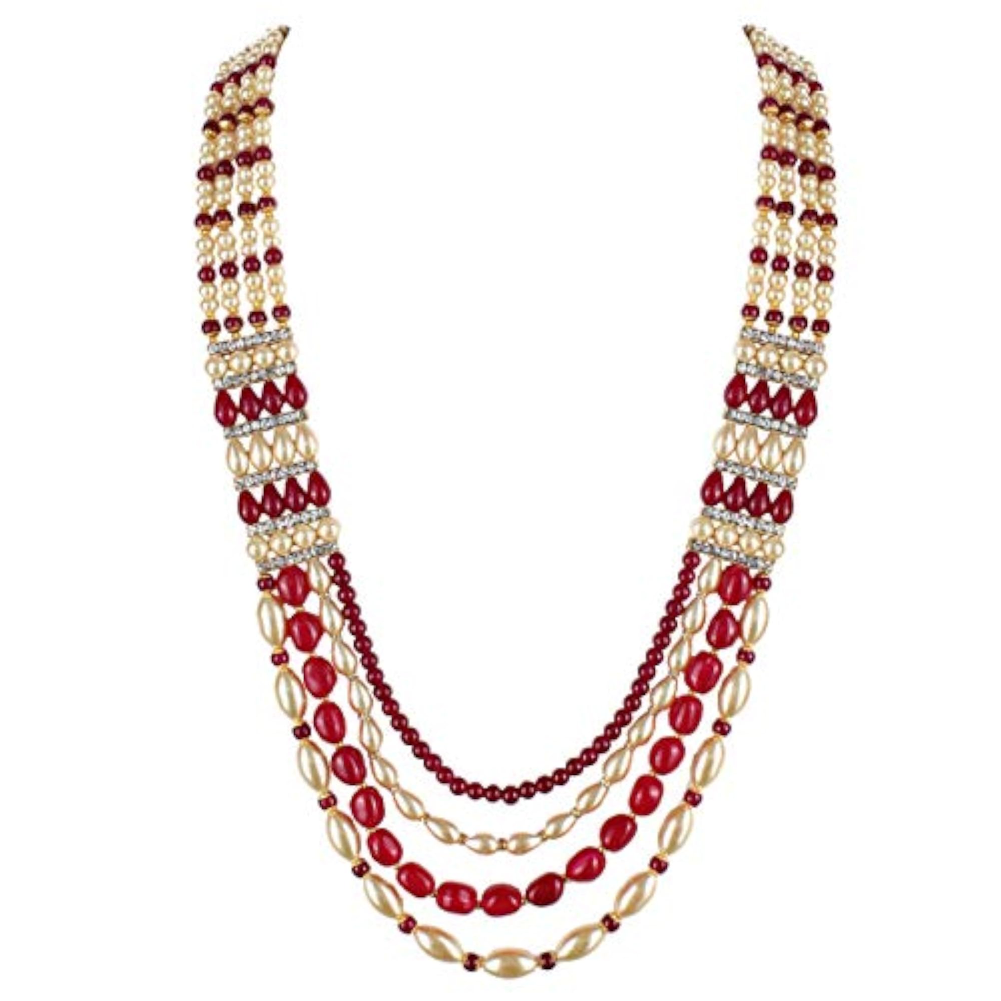 Designer Gold Maroon Pearl Maharaja Haar Necklace Set for Men