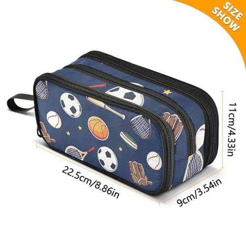 Image of ALAZA Soccer Basketball Tennis Pencil Case Large Capacity Pencil Pouch Box Boys Girls School Supplies Pen Case Bag with Handle 3 Compartments Zipper