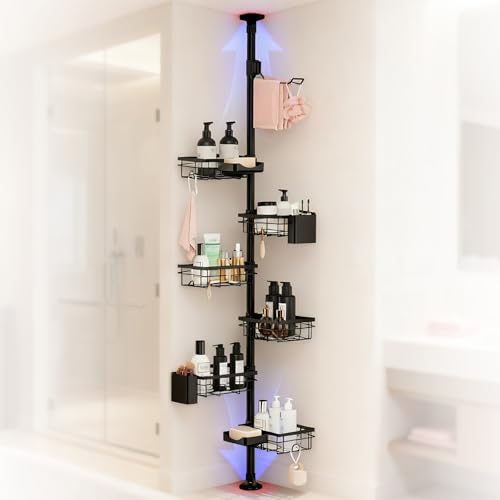RETSAMV Étagère de douche télescopique sans perçage, autoportante réglable – etagere douche etagere angle salle de bain shower caddy pour douche et...