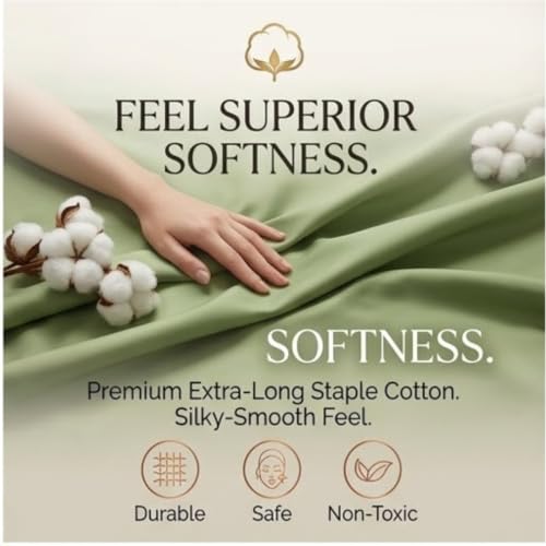 Image of Flat Bedsheet Super King Bed (108x108 Inch) with 2-Pillow Covers Egyptian Cotton Fits 600 TC Super Soft & Breathable Wrinklefree Sage Bed Sheet for Luxurious Bedrooms and Hotels