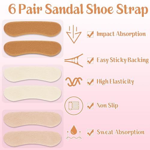 Image of Cutecrop 6 Pair Sandal Shoe Strap Extender Heel Sandal Strap Cushion Strips Heel Grips Liner Insert for Shoes Too Big Preventing Slipping, Rubbing, Non-Slip(Light Color)